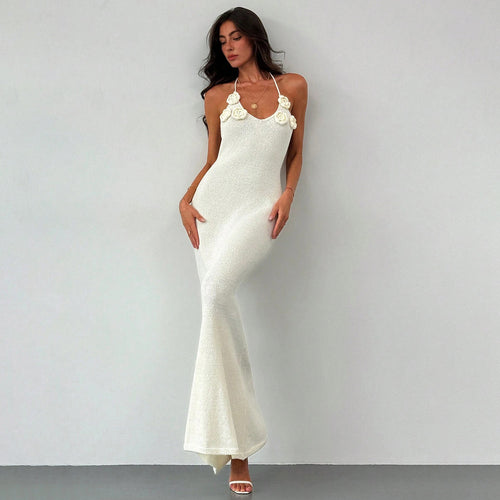 Damen glitzerndes Maxikleid mit eleganten Blumenapplikationen Drune
