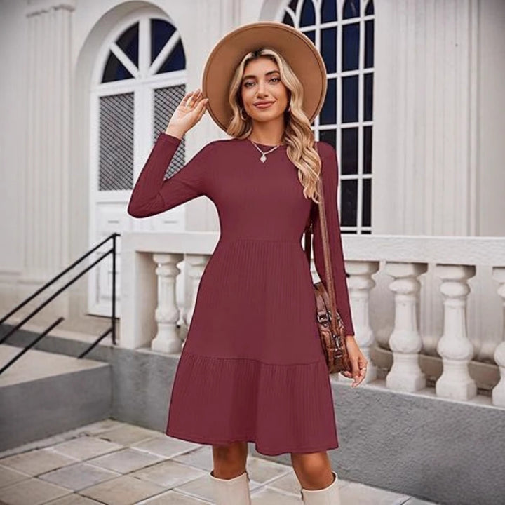 Damen Midikleid mit Rippstruktur und voluminösem Rock Drune