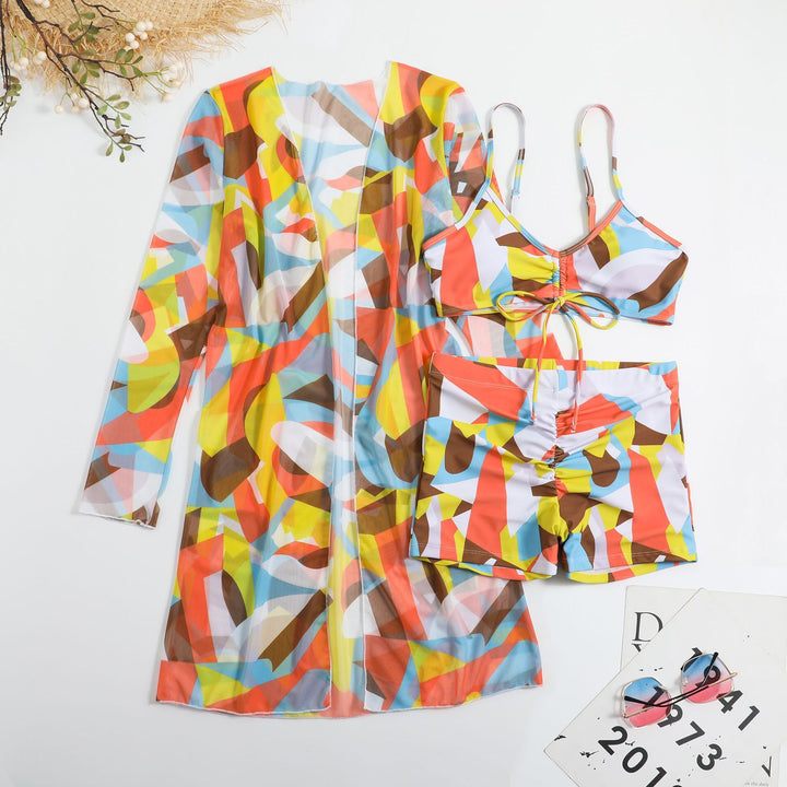Damen Bikiniset mit floralem Oberteil und luftiger Wickeljacke Drune