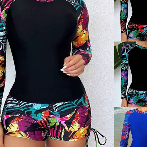 Damen Sport-Rashguard mit kurzen Hosen und farbenfrohem Muster Drune