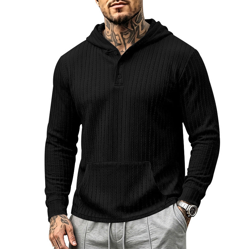 Herren Strukturiertes Kapuzen-Henley-Pullover mit Kängurutasche und Zopfstruktur Drune