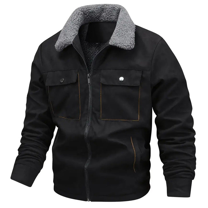 Herren nan gefütterte Pilotjacke mit Teddyfell-Innenfutter, Brustklappen und durchgehendem Reißverschluss Drune