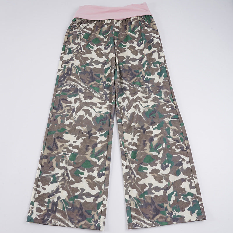 Damen nan weite Lounge-Hose mit Umschlagbund, Camouflage‑Muster und elastischem Komfortstretch Drune