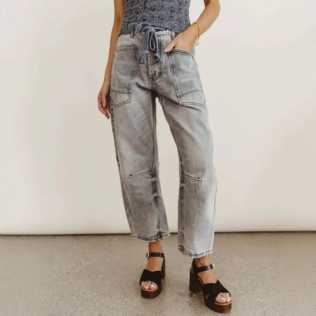 Damen nan lässige Cargo-Denim Culotte mit Kordelbund und großen aufgesetzten Taschen Drune