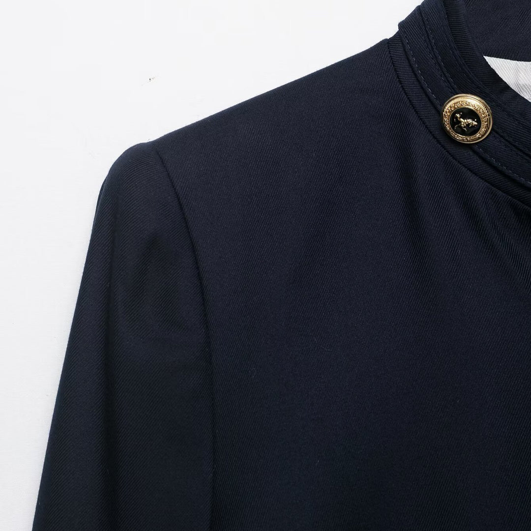 Damen Kastenloser Kurzblazer mit Stehkragen und goldenen Zierknöpfen Drune
