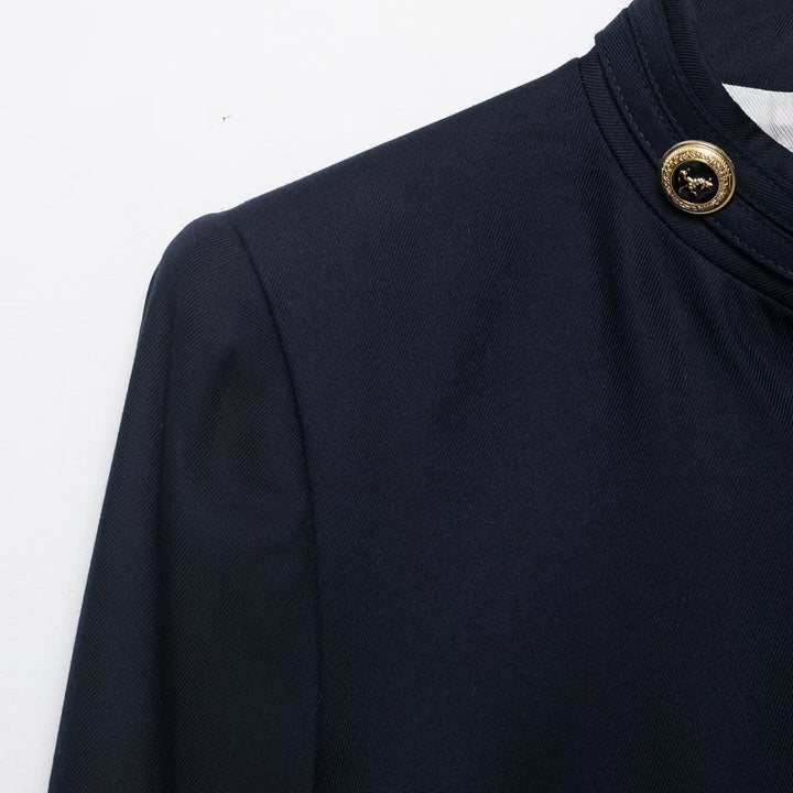 Damen Kastenloser Kurzblazer mit Stehkragen und goldenen Zierknöpfen Drune