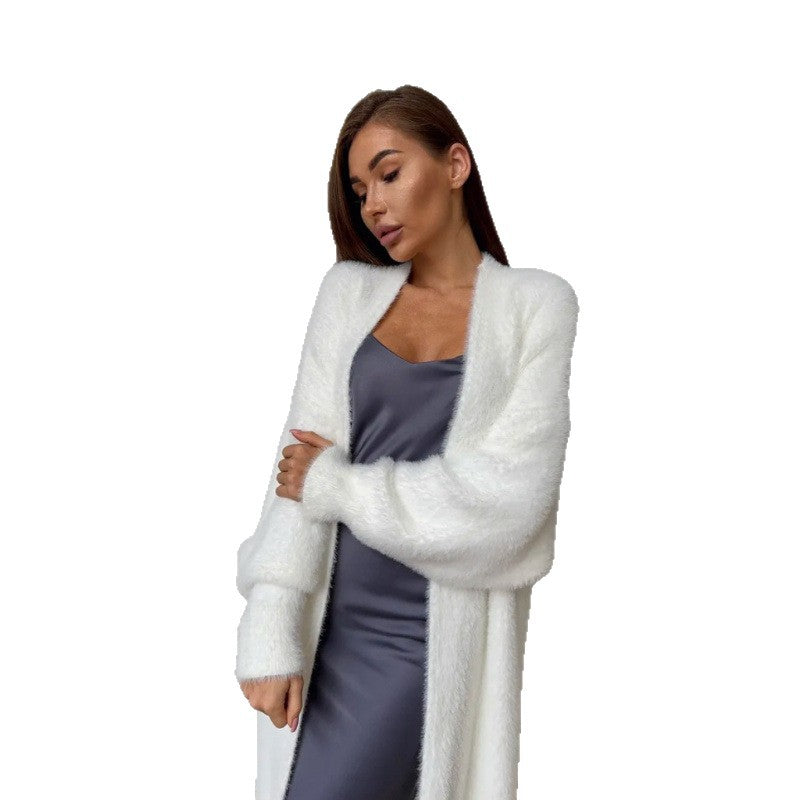 Damen Flauschiger Langstrickmantel mit elegantem Schnitt und lockeren Ärmeln Drune