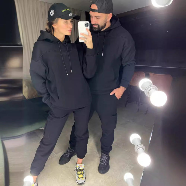 Damen lässiger Hoodie- und Jogginghose-Anzug mit praktischen Taschen und Kordelzug