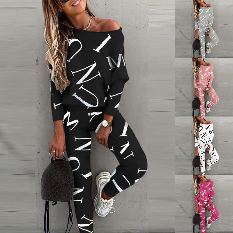 Damen Pyjama-Set mit langärmligem Oberteil und elastischen Hosen Drune