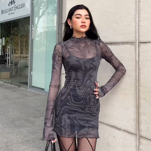 Damen figurbetontes Netzkleid mit marbled Effekt Drune