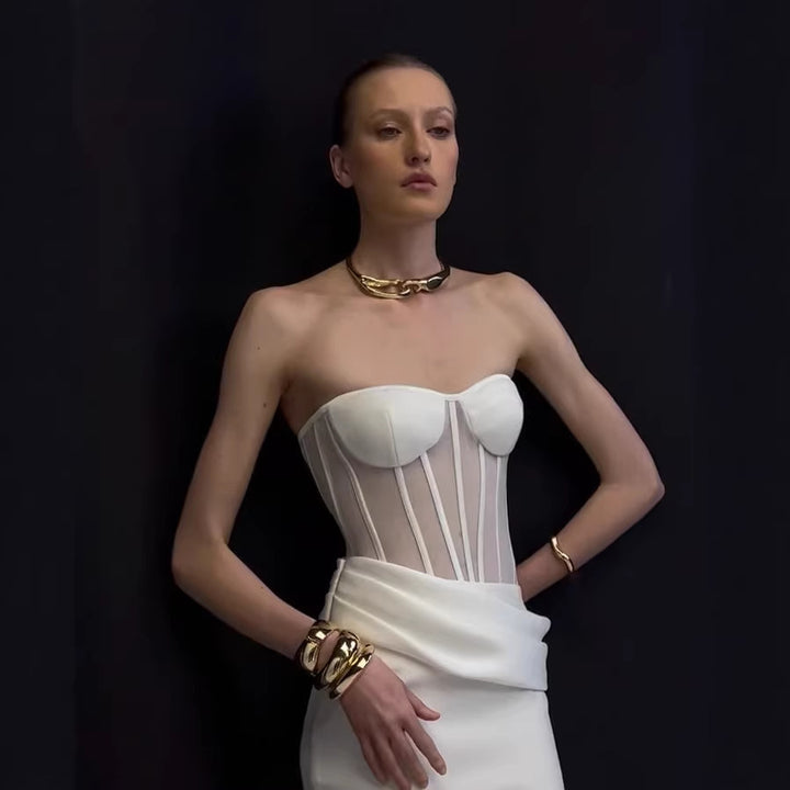 Damen Corsage-Langarmkleid mit elegantem Schnitt und fließendem Rock Drune