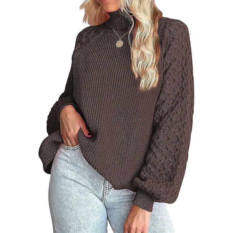 Damen Feinstrickpullover mit Rollkragen und voluminösen Zopfmuster-Ärmeln Drune