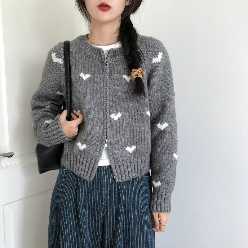 Damen gemütliche Strickjacke mit Herzmotiv und eleganter Knopfdetail Drune