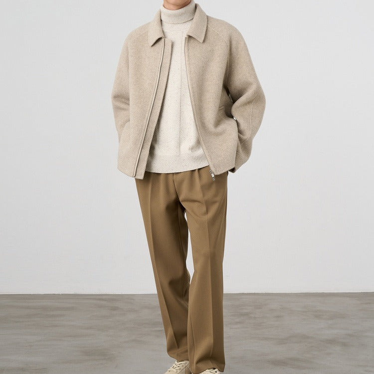 Herren Boxy‑Wollblouson mit verdecktem Zwei‑Wege‑Reißverschluss und Hemdkragen Drune