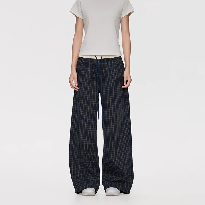 Damen Weite Relaxed-Loungehose mit Tunnelzugbund, Karo-Check & Eingrifftaschen Drune