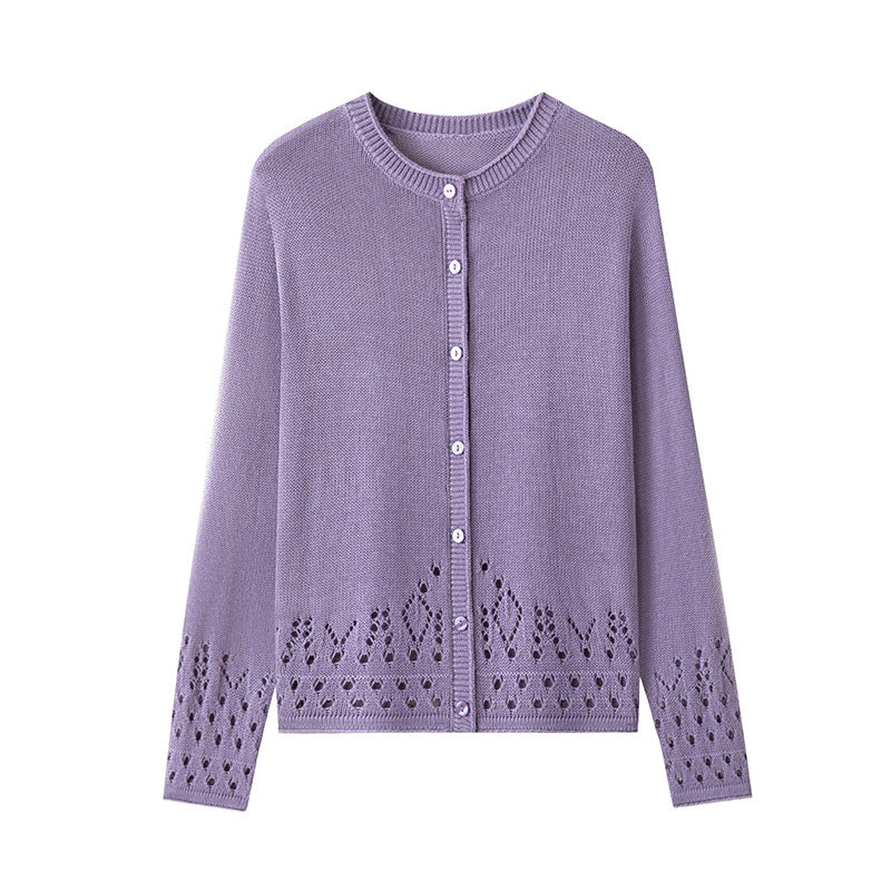 Damen Feiner Feinstrick-Cardigan mit Ajourmuster am Saum und Rundhalsausschnitt Drune