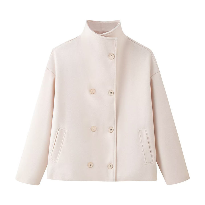 Damen modische Wolljacke mit hohem Kragen und doppelter Knopfleiste Drune
