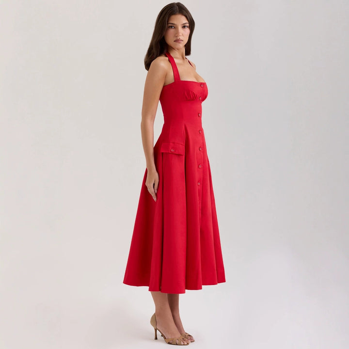Damen ärmelloses Knopfkleid mit schmeichelndem Schnitt Drune