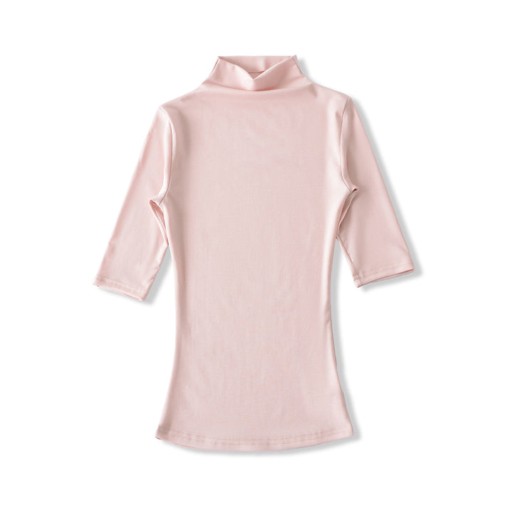 Damen Figurbetontes Stehkragen-Shirt mit halblangen Ärmeln Drune