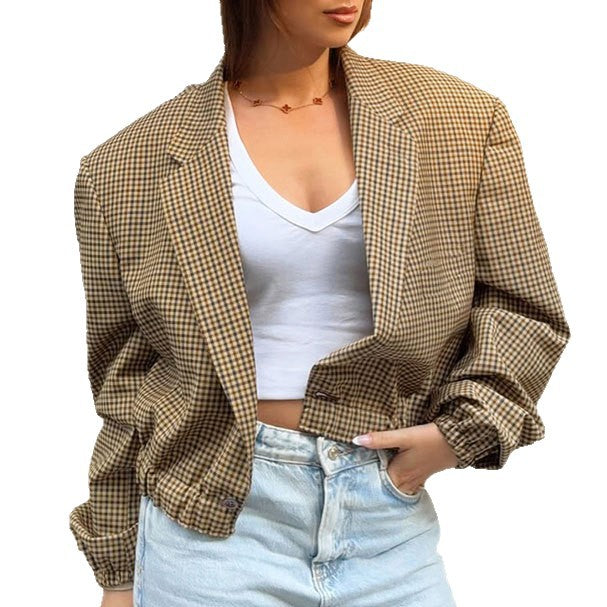 Damen Karierte Oversized-Blazerjacke im lässigen Schnitt Drune