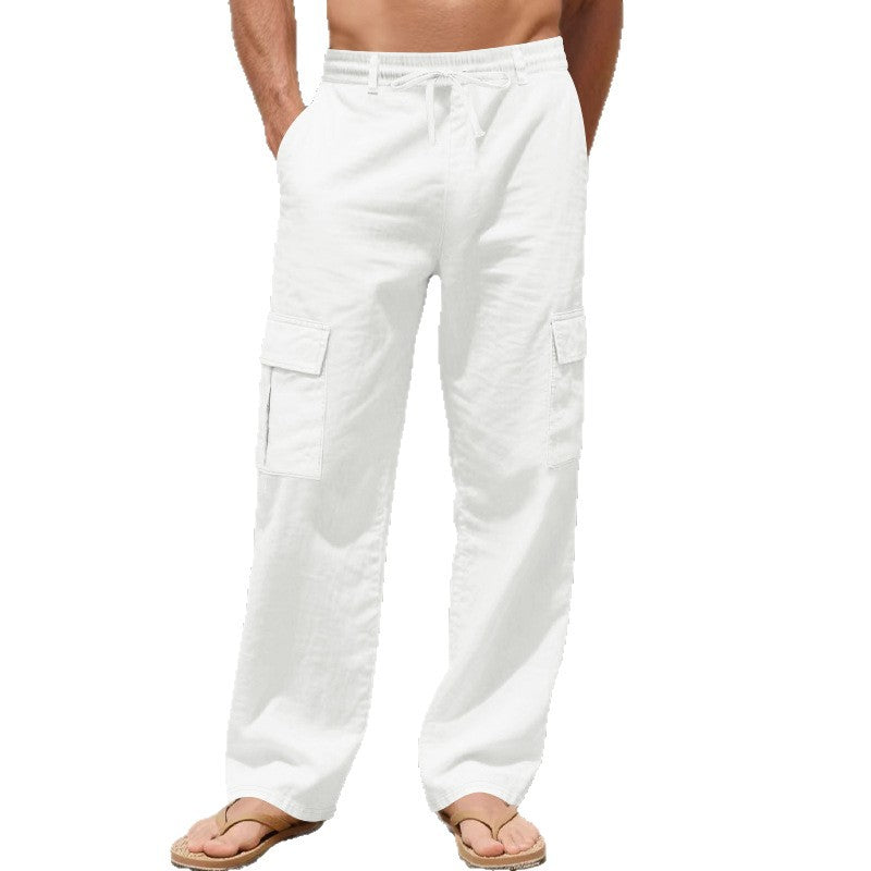 Herren nan lockere Cargo-Strandhose aus Leinenmix mit elastischem Bund und verstellbarem Kordelzug Drune