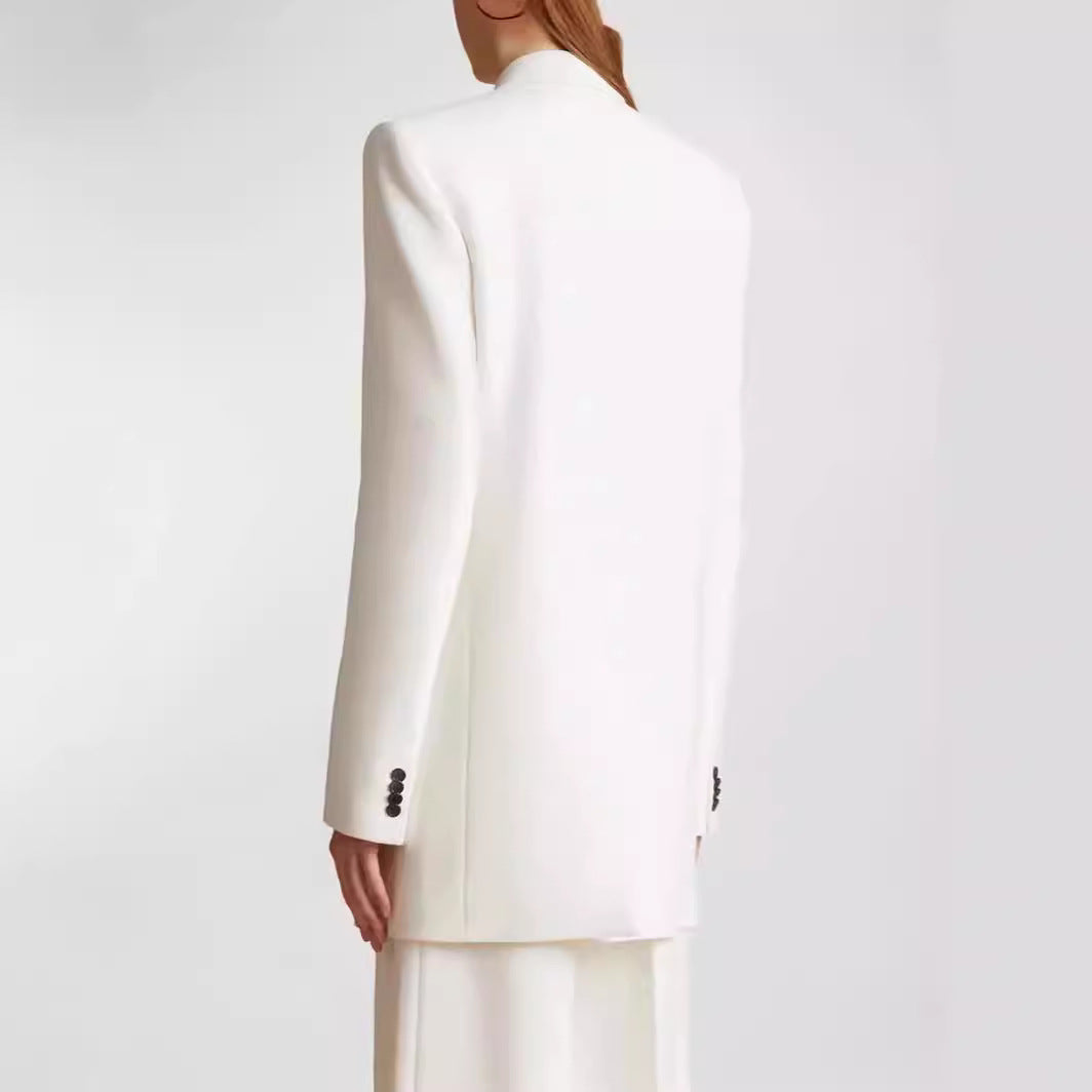 Damen Minimalistischer Longblazer mit asymmetrischer Ein‑Knopf‑Front und cleanem Longline‑Schnitt Drune