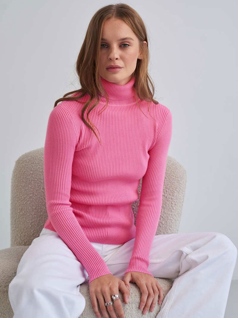 Damen Figurbetonter Rippstrick-Rollkragenpullover Drune