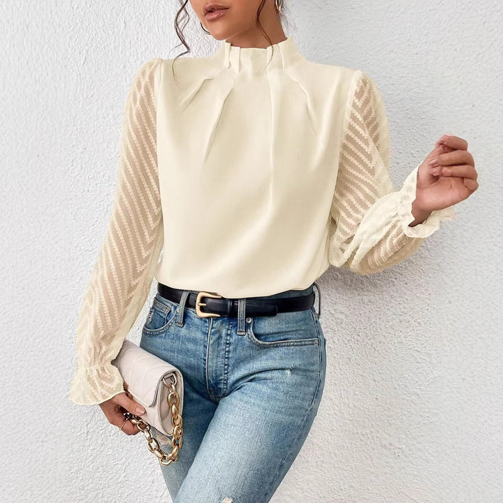 Damen Taillierte Chiffonbluse mit Stehkragen und transparenten Chevron-Ärmeln Drune