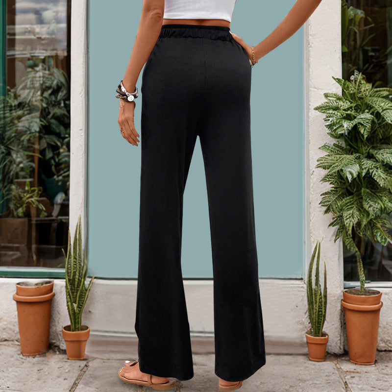 Damen Weite High-Waist Lounge-Hose mit Kordelzug und Eingrifftaschen Drune