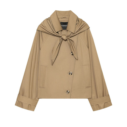 Damen Kurzgeschnittener Cape‑Trench mit integriertem Bindeschal und überschnittener Schulterpartie Drune