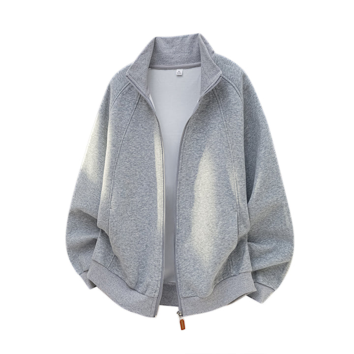 Unisex Oversize Reißverschluss-Sweatjacke mit Stehkragen und Raglanärmeln Drune