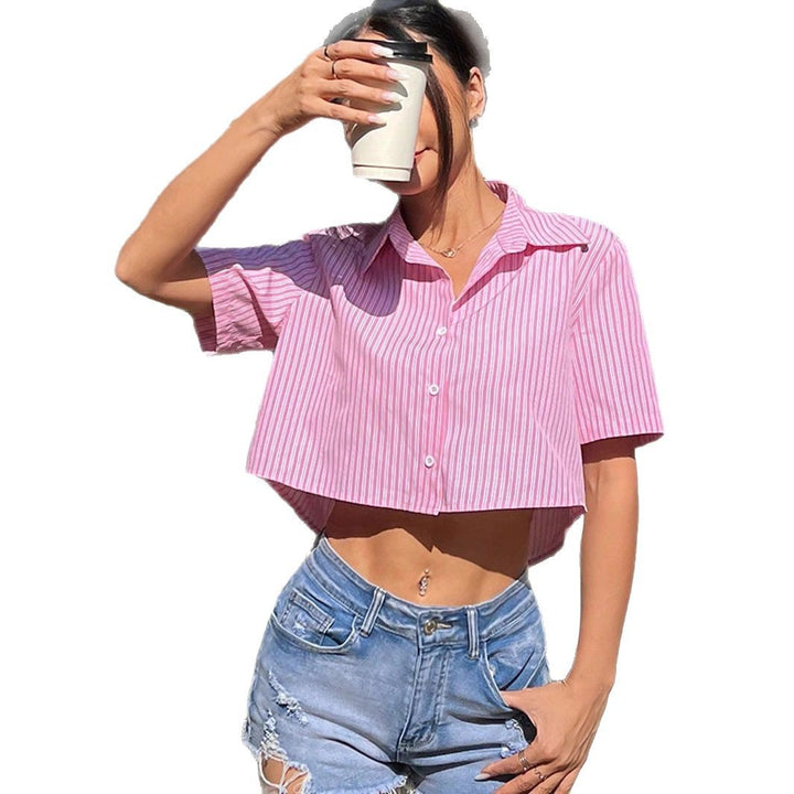 Damen nan lässige kurzärmelige bauchfreie Hemdbluse mit Rückenausschnitt und Schleifendetail Drune