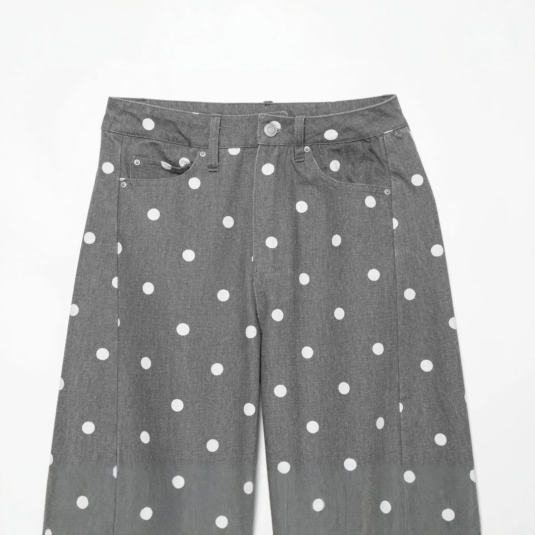 Damen Hochtaillierte weite Jeanshose mit Punkten und Bügelfalte Drune