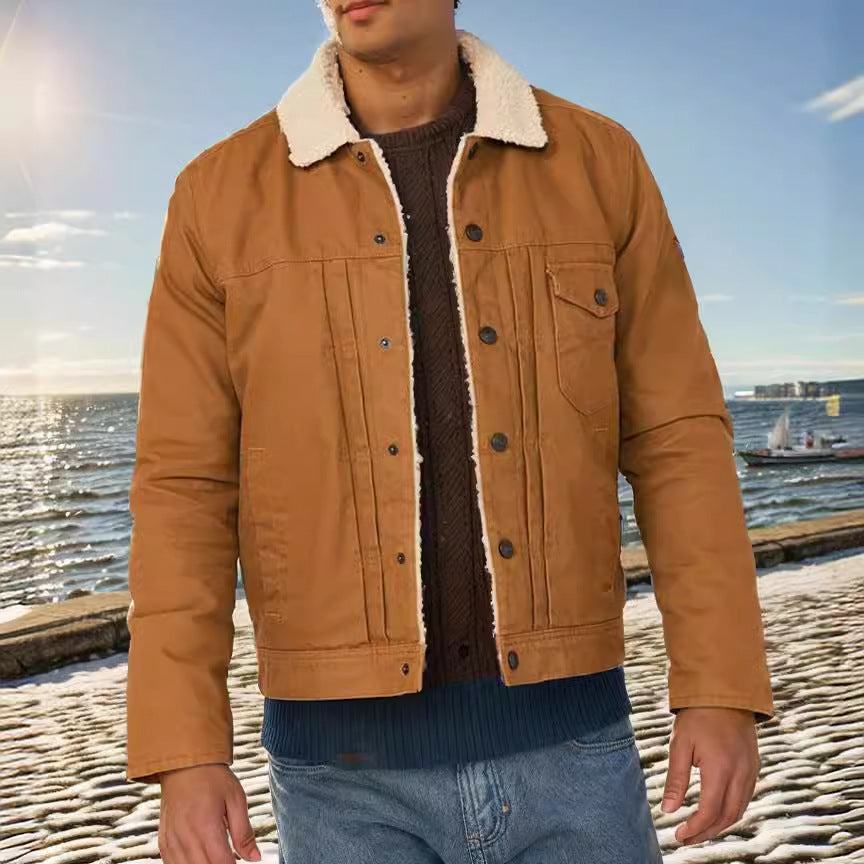 Herren gemusterte Baumwolljacke mit Fleecefutter Drune
