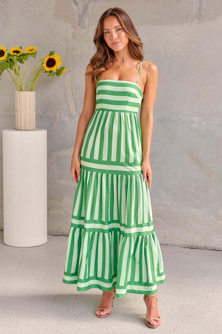 Damen Maxikleid mit Streifenmuster und fließendem Rock Drune