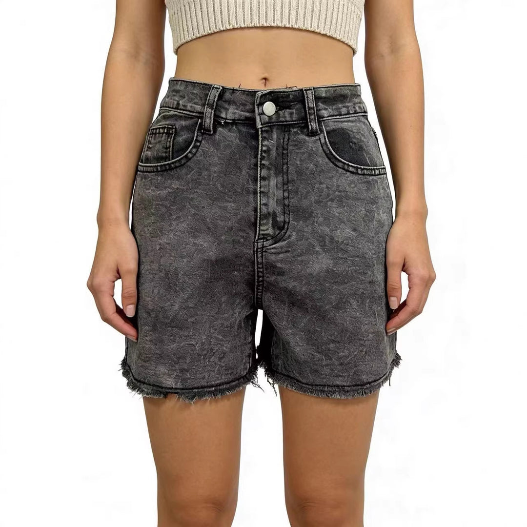 Damen modische Denim-Shorts im lässigen Schnitt mit fransigem Saum Drune