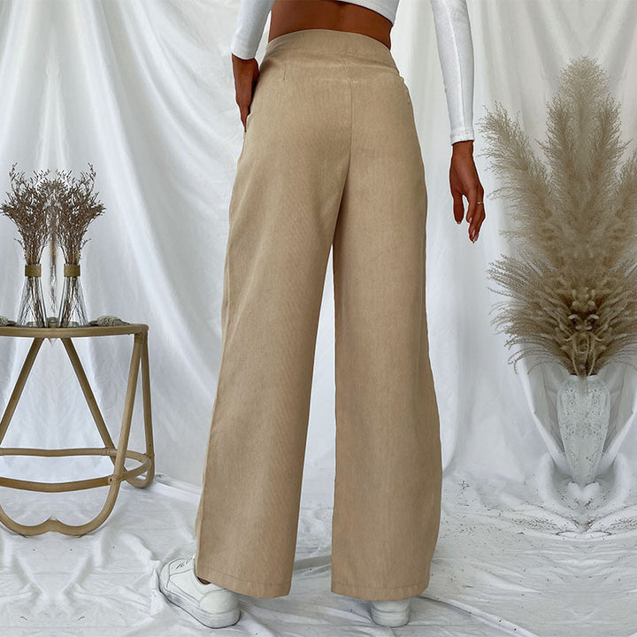 Damen Elegante Hochwaisted Hose mit weitem Bein Drune