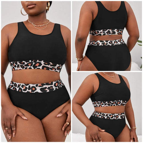 Damen Sportlicher Hochschnitt-Bikini mit Leopardenmuster Drune