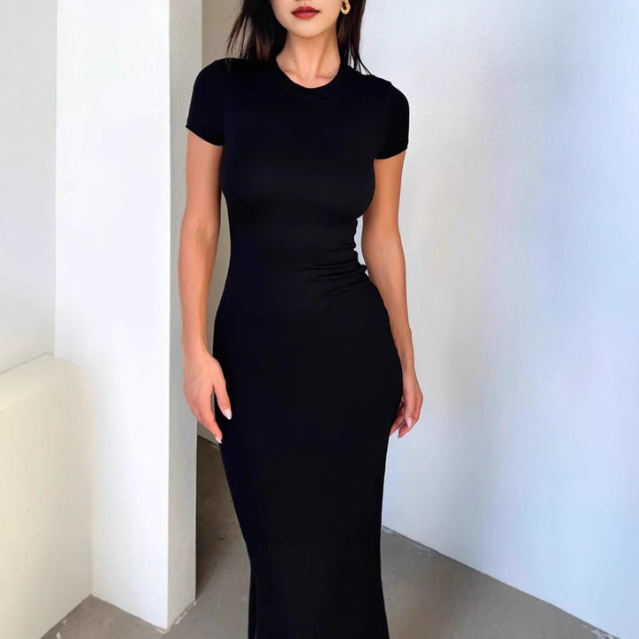 Damen Figurbetontes Maxikleid mit kurzen Ärmeln Drune