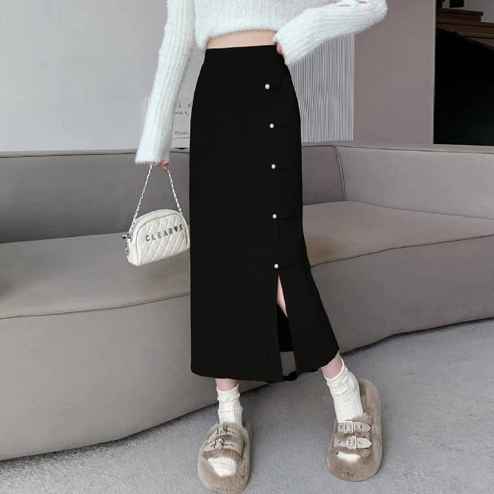 Damen Eleganter und raffinierter Strickrock mit Seitenschlitz Drune