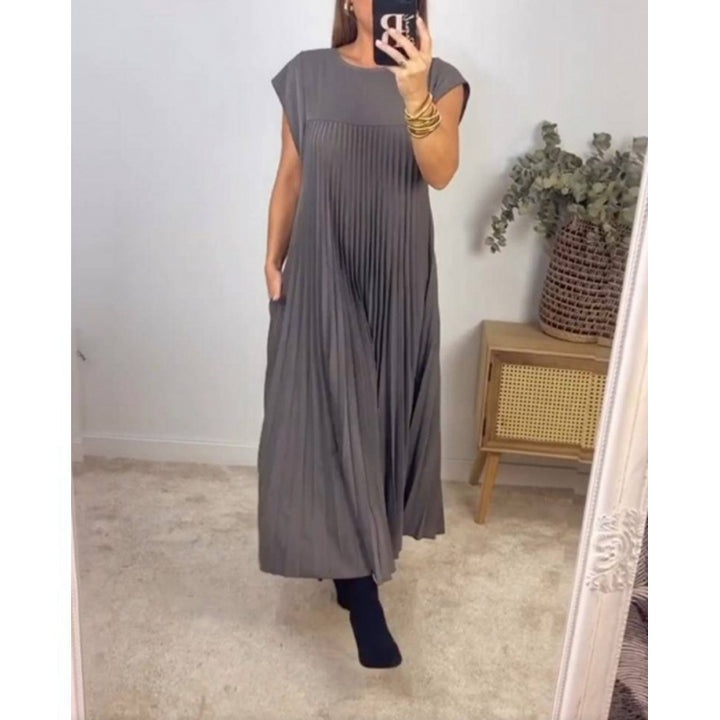 Damen Elegantes plissiertes Maxikleid mit praktischen Taschen Drune