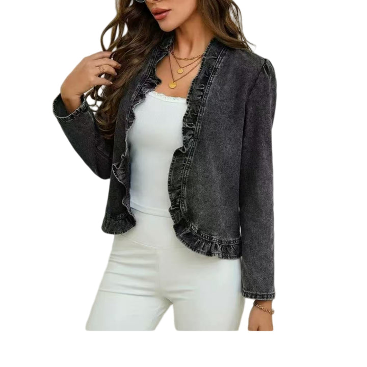 Damen taillierte Jeansjacke mit Volantkanten Drune