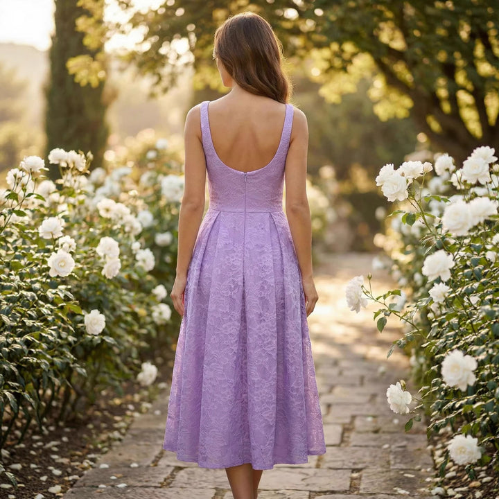 Damen Spitzen-Maxikleid im A-Linien-Stil mit tiefem Ausschnitt und taillierter Silhouette Drune