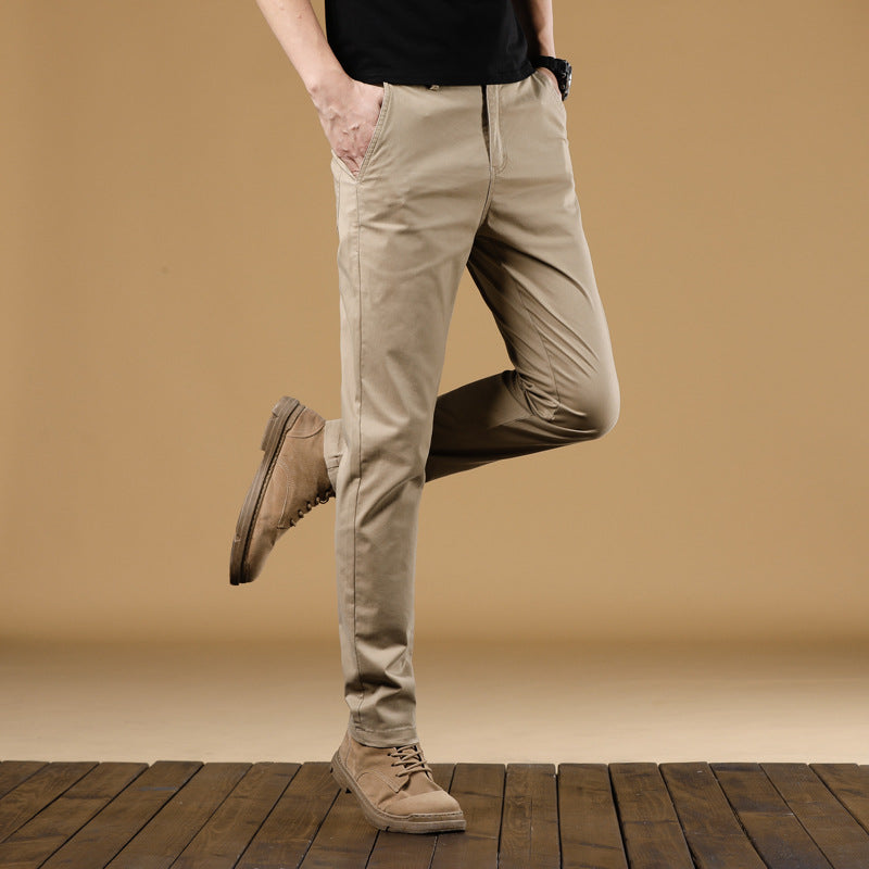 Herren Slim-Fit Baumwoll-Chinohose mit elastischem Bund und geradem Bein Drune