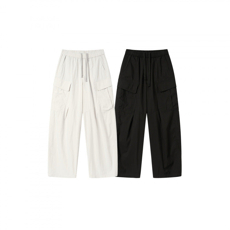 Unisex Weite Cargo-Hose mit elastischem Bund, Tunnelzug und aufgesetzten Klappentaschen Drune