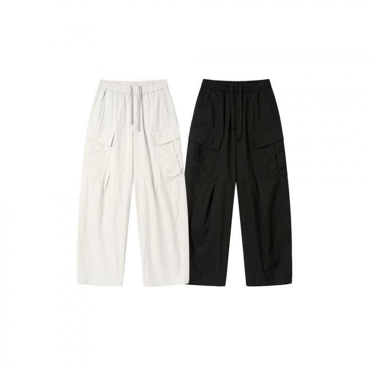 Unisex Weite Cargo-Hose mit elastischem Bund, Tunnelzug und aufgesetzten Klappentaschen Drune