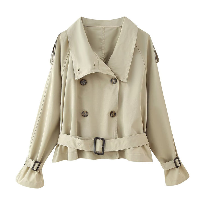 Damen modische Trenchcoatjacke mit breitem Revers und Gürteldetail Drune