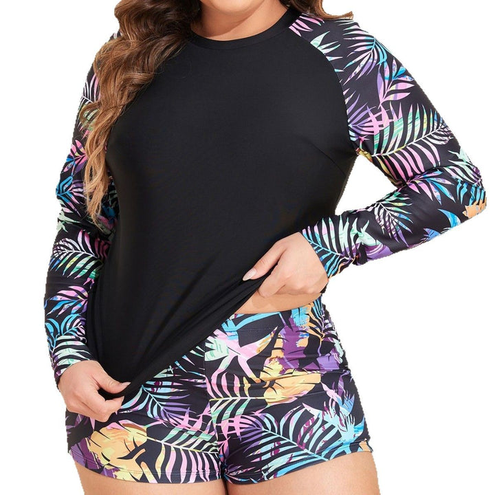 Damen Sportlicher Langarm-Badeanzug mit floralem Muster Drune