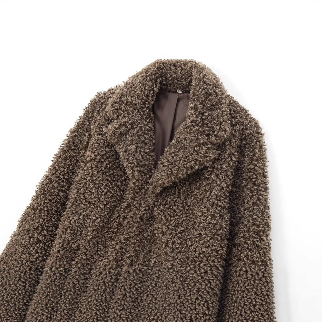 Damen 70+ kuscheliger Teddy‑Mantel mit Reverskragen und weichem Kunstfell Drune