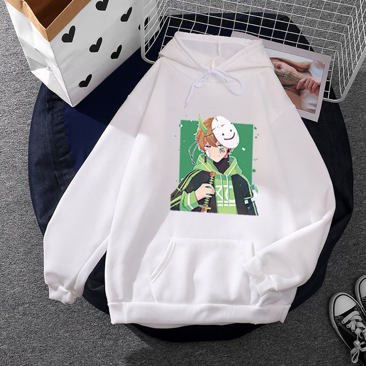 Damen nan Kapuzenpullover mit geprintetem Manga-Motiv und weichem Fleece-Innenfutter Drune